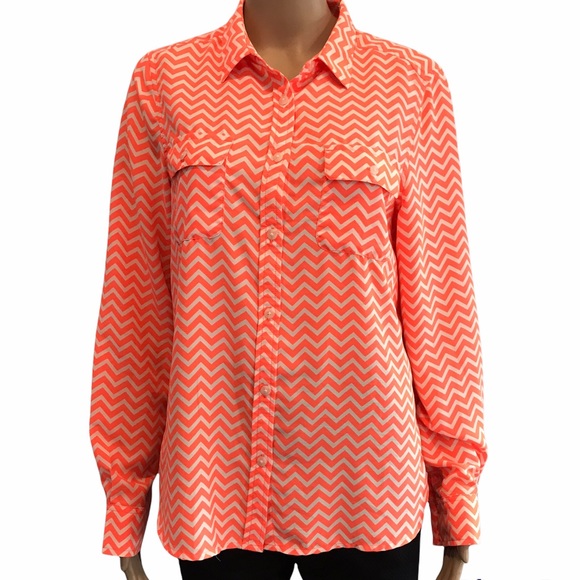 American Eagle fluorescent orange button up shirt